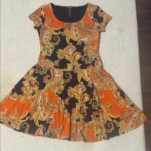 Ralph Lauren Orange and Black Paisley Mini Dress